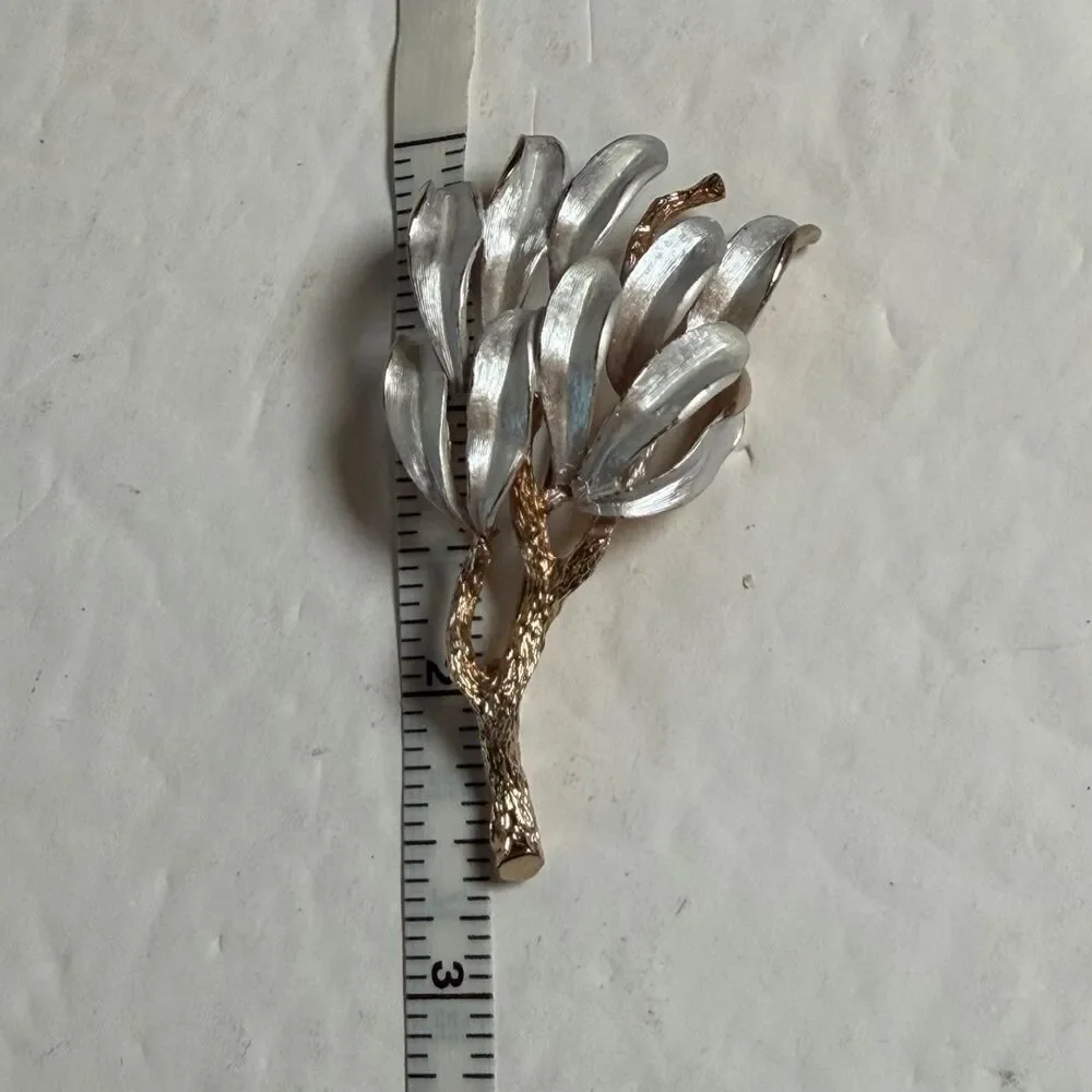 Vintage Pastelli Two Tone Floral Branch Brooch Gold Silver Tone 2.5